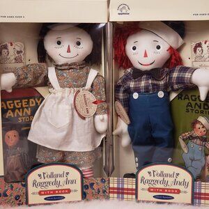 Vintage 1990s Limited Edition COA Raggedy Ann & Andy Volland Replica Dolls Books